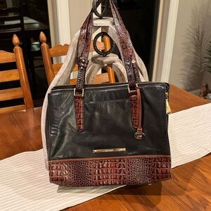 Brahmin Black and Brown Croc-Embossed Tote